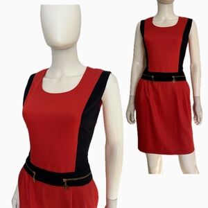 NWOT SLEEVELESS ROUND NECK DRESS TWO-TONE COTTON BLEND ZIPPER DETAIL KNEE-LENGTH